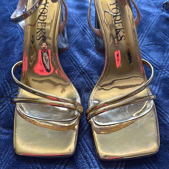 YODEKS Women’s Gold Heeled strappy Sandals Square front New size 9 - Picture 6 of 11